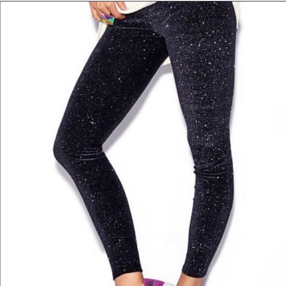 PINK Victoria’s Secret black sparkle velvet leggings